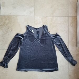 Express Gray Cold Shoulder Top